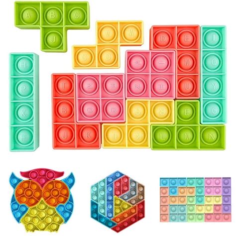 Push Pop Bubble Fidget Sensory Toy Puzzle Square Hexagon Owl Silicone Tangram Puzzles Push