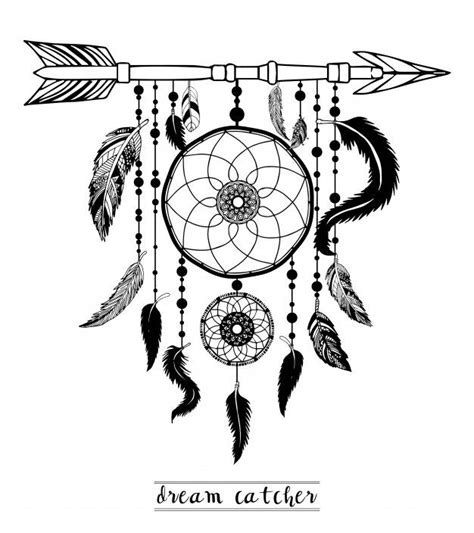 Dream Catcher With Arrow And Feathers Hand Drawn Vector In