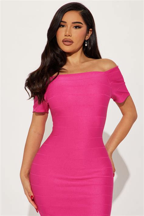 Amara Off Shoulder Midi Dress Hot Pink Fashion Nova Dresses