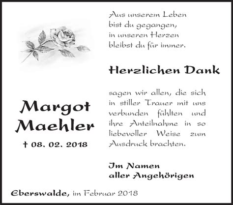 Traueranzeigen von Margot Maehler Märkische Onlinezeitung Trauerportal