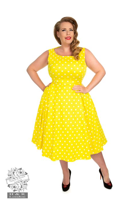 Cindy Polka Dot Swing Dress In Yellow Hearts And Roses London