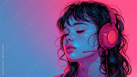 Beautiful Girl Listening To Lofi Hip Hop Music With Headphones Manga Anime Comic Cartoon