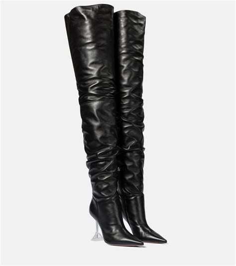 Amina Muaddi Olivia Leather Over The Knee Boots Amina Muaddi