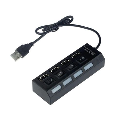 USB 2 0 Hi Speed 4 Port Splitter Hub Adapter For PC Computer สดำ