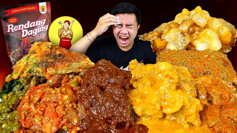 MUKBANG RENDANG MAMA FUJI PAKAI 3 BUNGKUS NASI PADANG LAUK TUNJANG