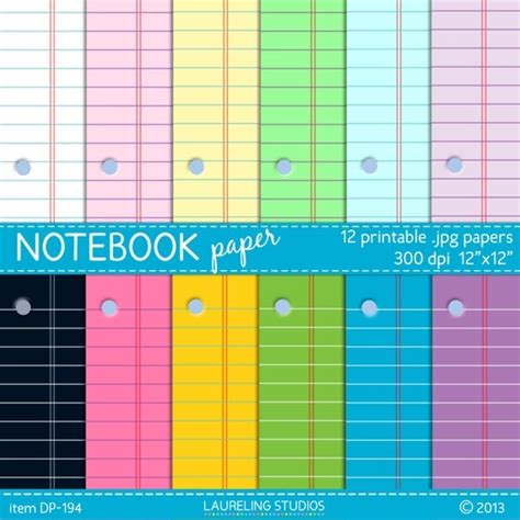 printable digital notebook paper in pastel & by LaurelingStudios