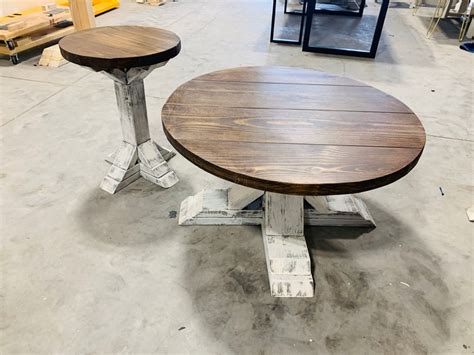 Round Farmhouse Rustic Coffee Table And End Table With Etsy