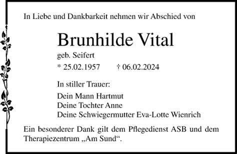 Traueranzeigen Von Brunhilde Vital Trauer Anzeigen De