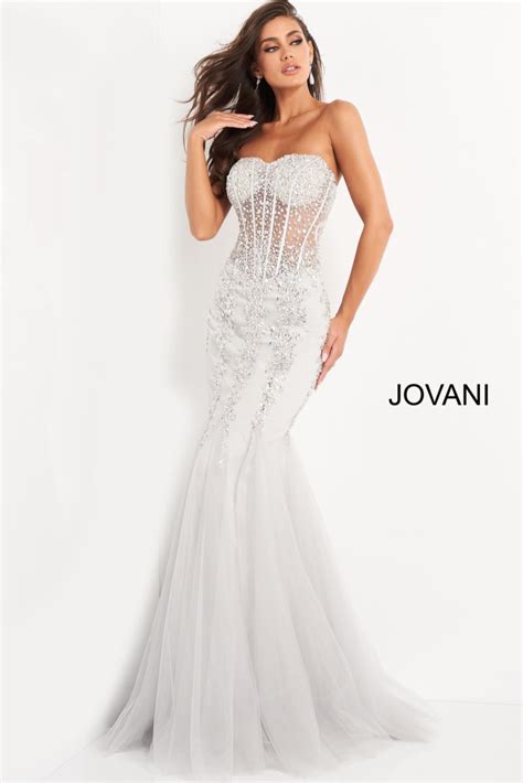 Jovani 5908 Nude Embellished Corset Bodice Dress Jovani