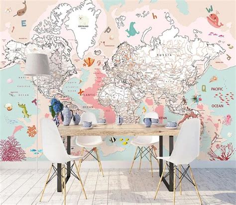 Pink World Map WC231 Wallpaper Mural Self Adhesive Peel and - Etsy