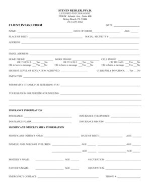 Fillable Online CLIENT INTAKE FORM DATE Drstevenreislercom Fax Email