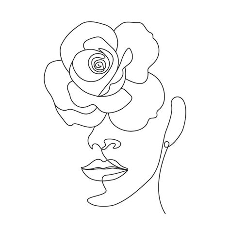 Premium Vector Female Head With Flowers Linear Drawing Illustration