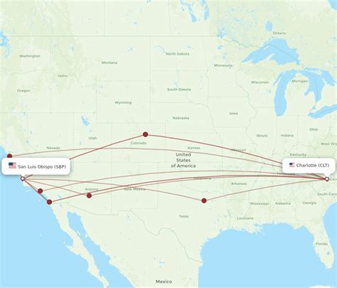 All Flight Routes From Charlotte To San Luis Obispo Clt To Sbp