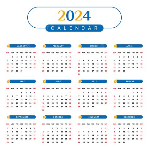 Kalender Tahunan 2024 Kuning Dan Biru Desain Unik Vektor Kalender