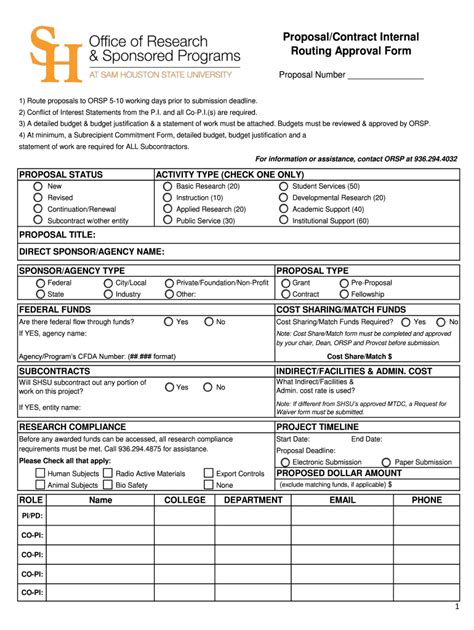 Fillable Online Shsu Proposal Routing Instructions Fax Email Print