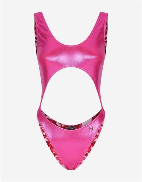 Dolce And Gabbana Laminated Cutout One Piece Swimsuit Pink Editorialist