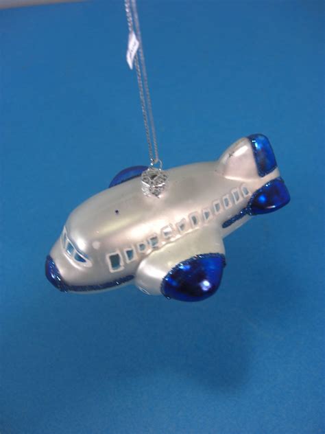 Bargain Cart: Holiday Airplane Blue Glass Christmas Ornament