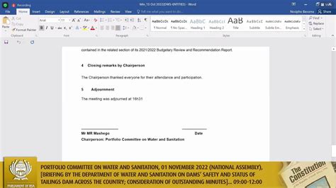 Portfolio Committee On Water And Sanitation 01 November 2022 Youtube