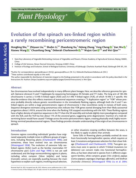 Pdf Evolution Of The Spinach Sex Linked Region Within A Rarely Recombining Pericentromeric Region