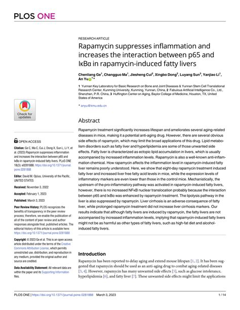 Pdf Rapamycin Suppresses Inflammation And Increases The Interaction Between P65 And Iκbα In