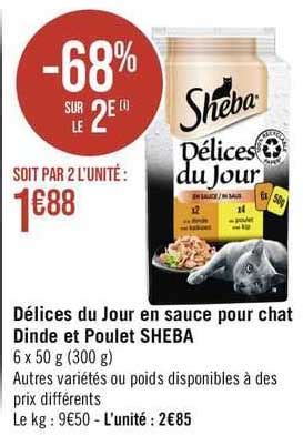 Promo Délices Du Jour En Sauce Pour Chat Dinde Et Poulet Sheba chez