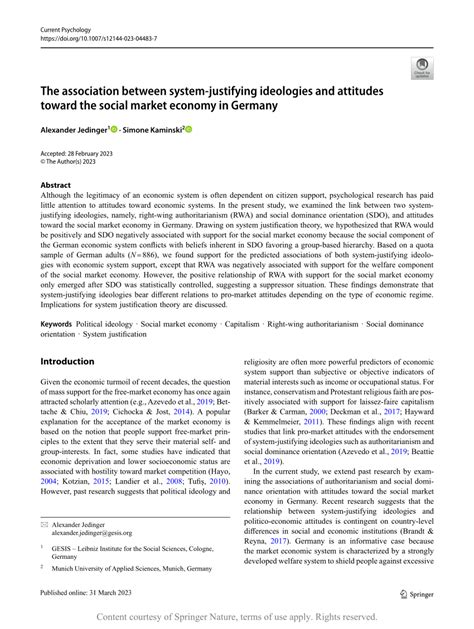 PDF The Association Between System Justifying Ideologies And