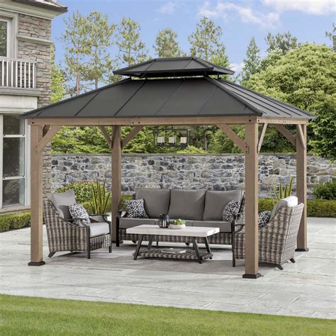 Sunjoy 10x12 Wood Gazebo Outdoor Hardtop Gazebo Backyard Gazebo Golden Bull Marketing