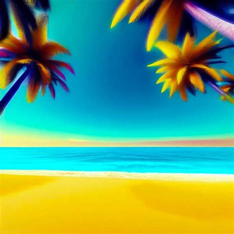 Una Pintura De Una Playa Con Palmeras Y El Oc Ano De Fondo Foto Premium