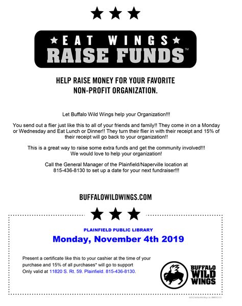 Buffalo Wild Wings Fundraiser | Plainfield Area Public Library