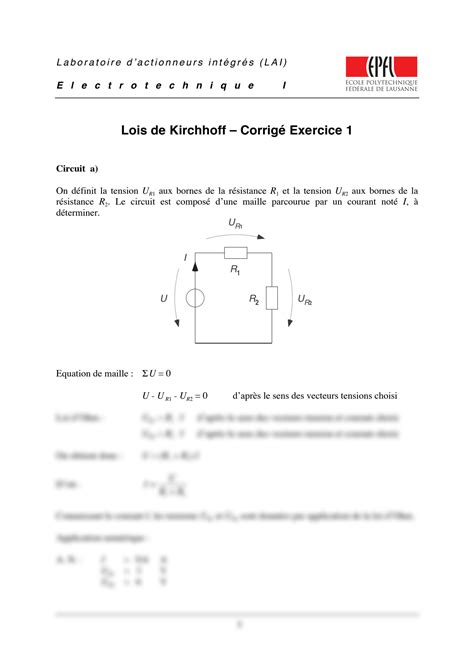 Solution Loi De Kirchhoff Exercices Corrig S Studypool