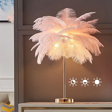 Loftus Art Deco Dimmable Table Lamp Gold Portable Lamp With Pink Feather And Usb Charging Homary