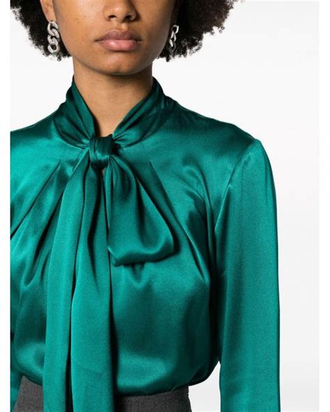 Alberta Ferretti Pussy Bow Satin Blouse In Green Lyst