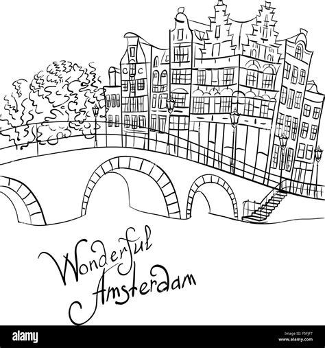 Vector city view of Amsterdam canal and bridge Stock Vector Image & Art ...