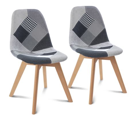 Lot De 2 Chaises Scandinaves Sara Motifs Patchworks Noirs Gris Et