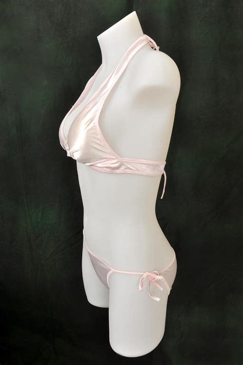 Sexy Satin Halter String Bikini Set Pearl Off White Fit Size