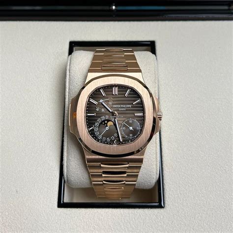 Patek Philippe Nautilus Moon Phase Rose Gold Mm Black Dial For