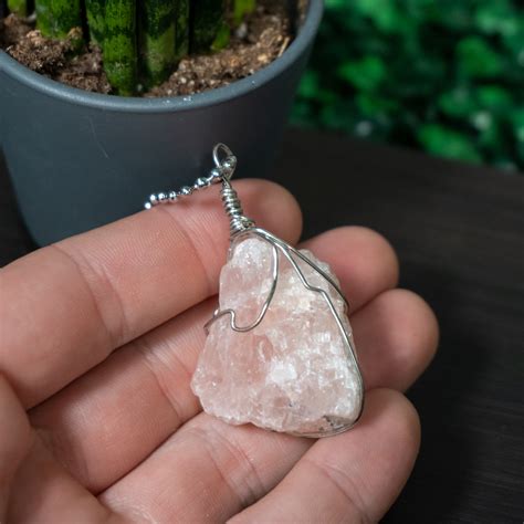 Raw Rose Quartz Necklace 2 The Crystal Council