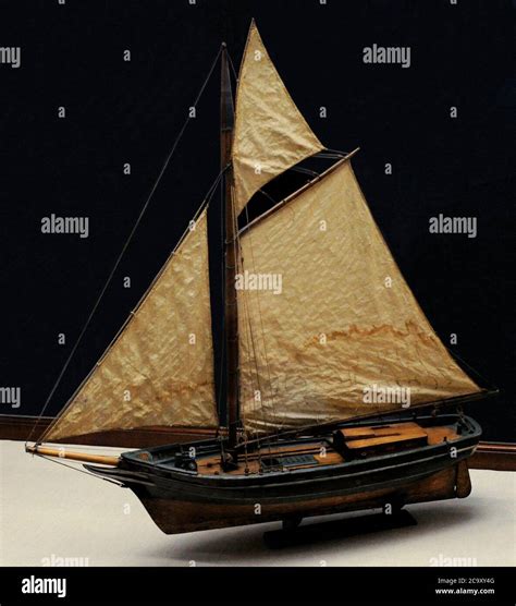 Model of Canarian fishing sloop. 18th-19th centuries. Wood, copper ...