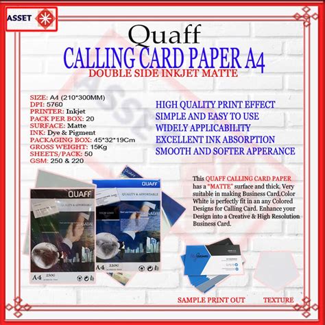 Quaff Calling Card Paper A Size Gsm And Gsm Double Sided Matte