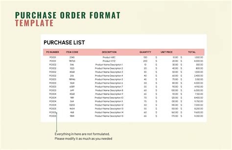 Purchase Order Format Template - Download in Excel, Google Sheets ...