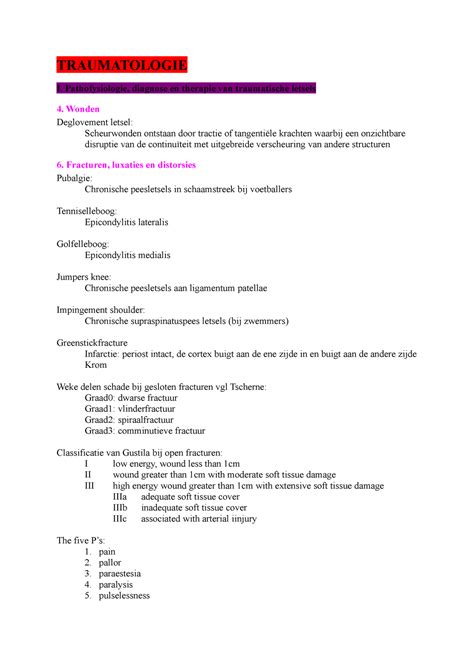 Samenvatting Trauma Menselijk Bewegingsstelsel TRAUMATOLOGIE I