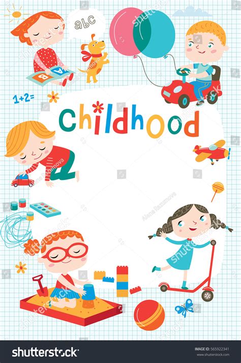 Kids Playing Games Happy Childhood Template Stock Vector (Royalty Free ...