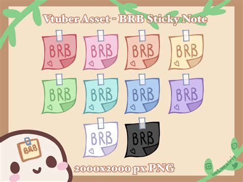 Vtuber Asset Brb Sticky Note Set Lunairis S Ko Fi Shop Ko Fi