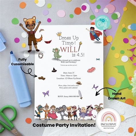 Children's Dress up Costume Party Invitation, Invite for Kids Birthday