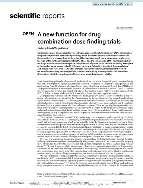 Pdf A New Function For Drug Combination Dose Finding Trials