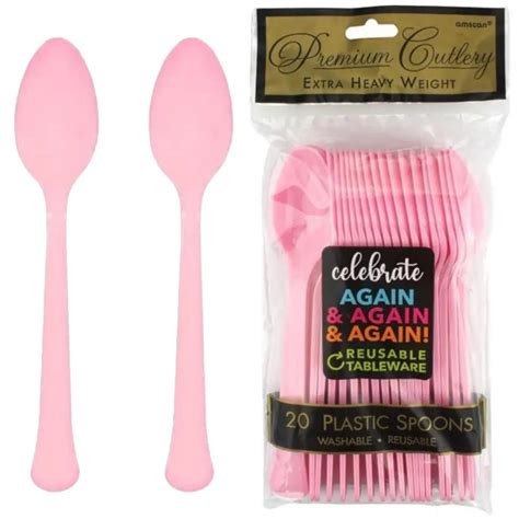 Reusable Pink Plastic Spoons Pack Of 20 Pink Party Supplies Who