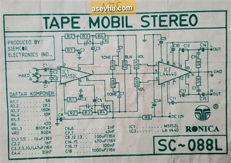 Skema Tape Mobil Stereo Low Noise IC LA4440 By Ronica SC 088L