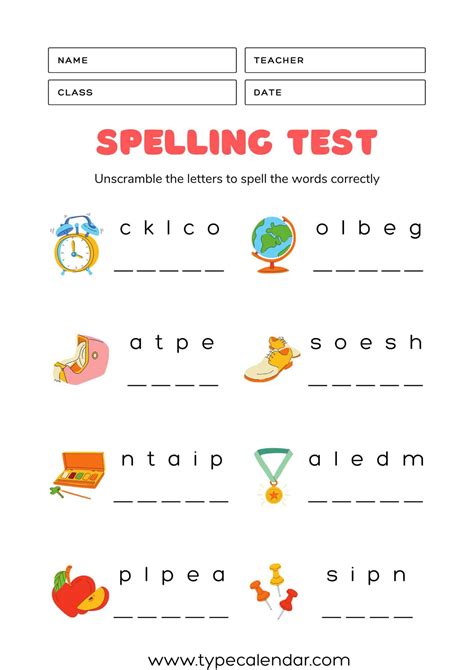 Free Printable Spelling Test Templates [pdf] 10 15 20 25 Words