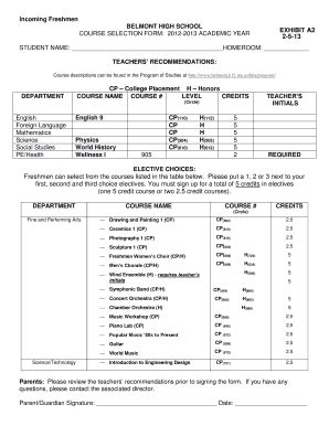 Fillable Online Belmont K Ma Incoming Grade Belmont K Ma Fax