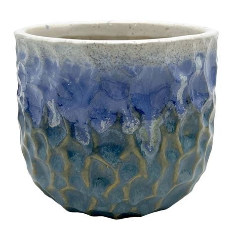 Pots & Planters * | Quick Expedition Indoor Blue Embossed Ceramic Pot ...